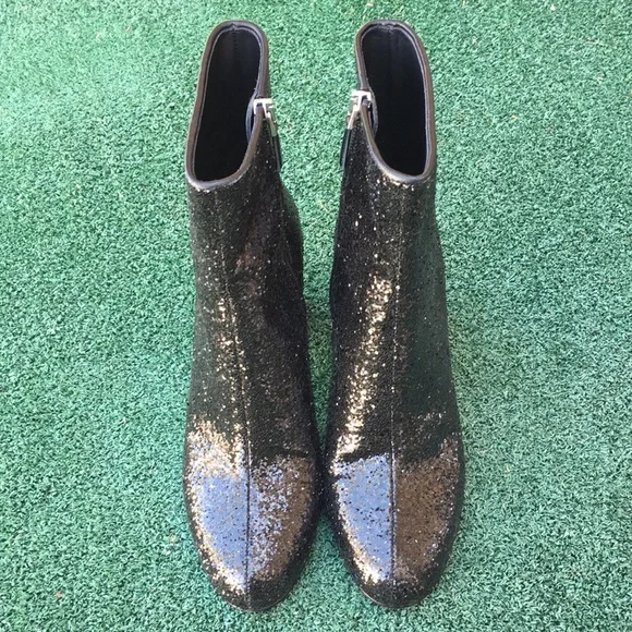 NWT Red Valentino Glitter Block Heel Boot Black 37